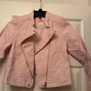 H&M Pale Pink Quilted Moto Jacket with Gold Zipper